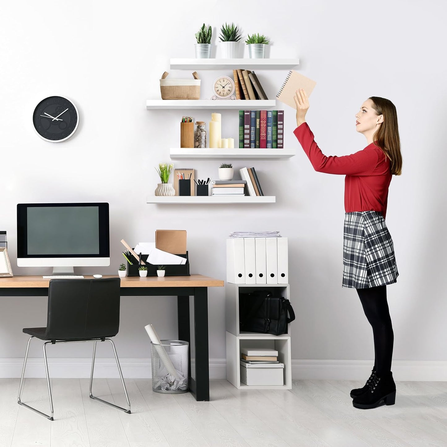 Sorbus Floating Shelves for Wall - 24" Bathroom Shelves, Wall Decor for Bedroom, Kitchen, Living Room, Home Decor & Book Storage - Mounted Floating Shelf with Invisible Brackets (White, 4 Pack)