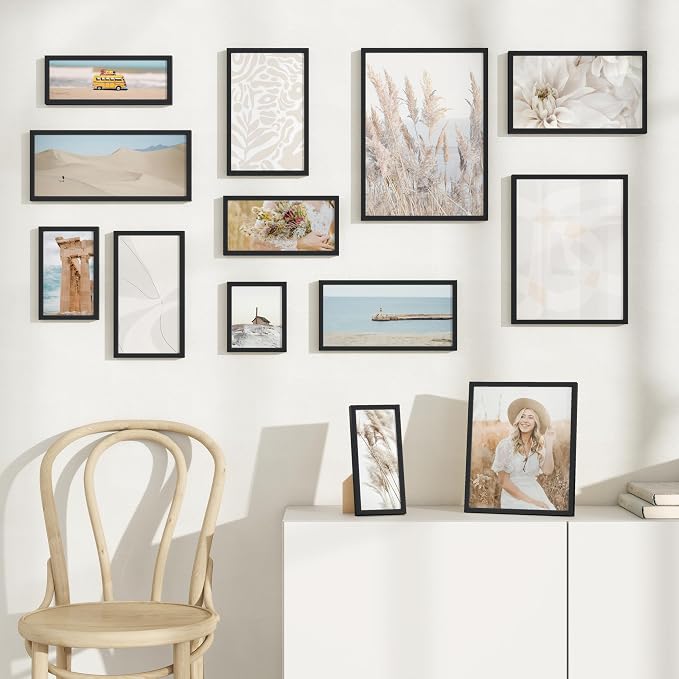 FLYJOE 7x11 Metal Picture Frame - Black Aluminum Picture Frames with Real Glass, Wall Mounting Horizontally or Vertically, Simple and Elegant Decor for Wall Gallery Poster Photo 11x7 Frame, Black