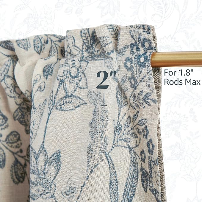 jinchan Linen Valance Curtain Farmhouse Floral Printed Small Window Curtain for Kitchen Rustic Country Light Filtering Valance for Living Room Bedroom Bathroom 16 Inch Rod Pocket 1 Panel Blue on Beige
