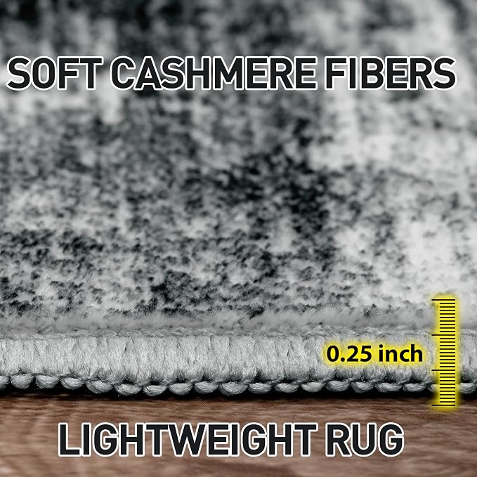 6x9 Area Rugs Washable Rug: Large Modern Abstract Living Room Rug Soft Anti-Skid Thin Carpet Indoor Floor Non-Shedding Carpets for Bedroom Dining Room Farmhouse Nursery Home Office Black