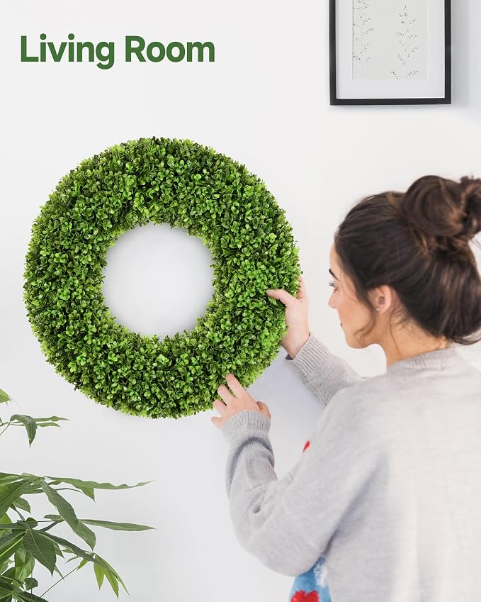DDHS 19''Boxwood Wreaths for Front Door,Artificial Spring Wreaths for Farmhouse Wedding Green Year Round Indoor Outdoor for Fall Summer Christmas Wreath Home Decorations-Green