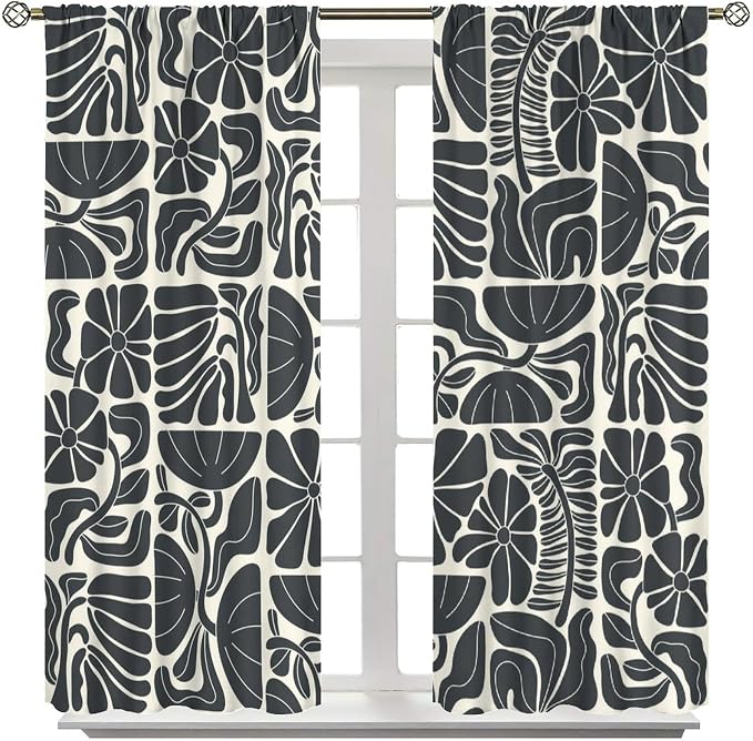 JESTRONRY Mid Century Boho Curtains, Modern Abstract Abstract Geometric Floral Pattern Print Blackout Window Door Curtains for Bedroom Living Room Home Decor 63x72in