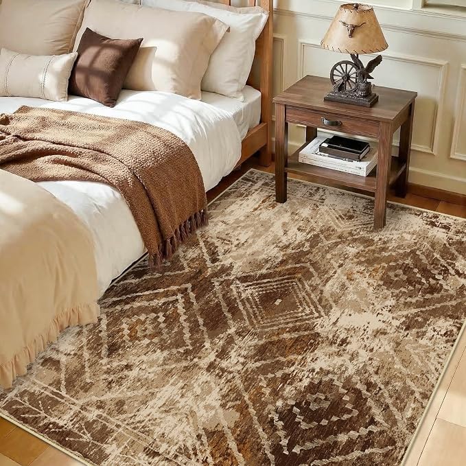 BESTSWEETIE Area Rug 6x9 Rug Machine Washable Non-Slip Low Pile Print Pattern Western Rug for Living Room Bedroom Entryway Tribal Series-Abstract/Cowhide