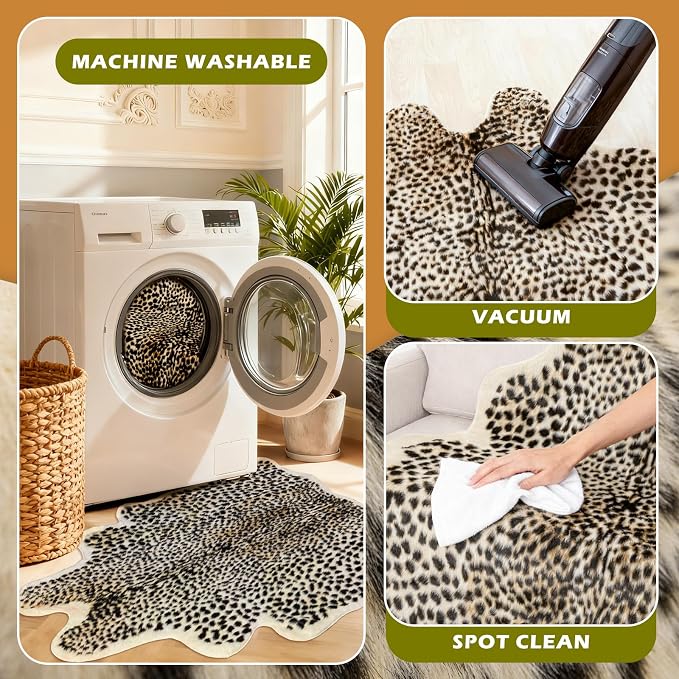 Leopard Print Rug, Cheetah Rugs 5.2x6.8ft Large Faux Cowhide Hide Skin Rug Animal Cheetah Printed Area Rug Carpet for Bedroom Livingroom Home Office