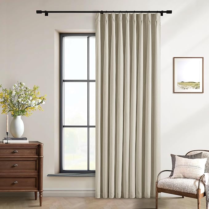 Pinch Pleated Blackout Curtains 60 Inches Wide 84 Inches Long for Bedroom Living Room Darkening Linen Blend Large Window Curtains Thermal Soundproof Neutral Drapes Taupe Burlywood Birch 60x84 1 Panel