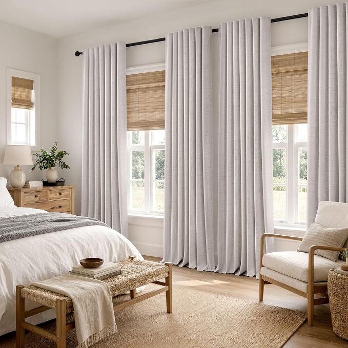 MIULEE 100% Blackout Linen Curtains for Bedroom, Ivory Solid Luxury Decor Thermal Insulation Room Darkening Drapes for Living Room Back Tab Rod Pocket 42 x 54 Inches, 2 Panels