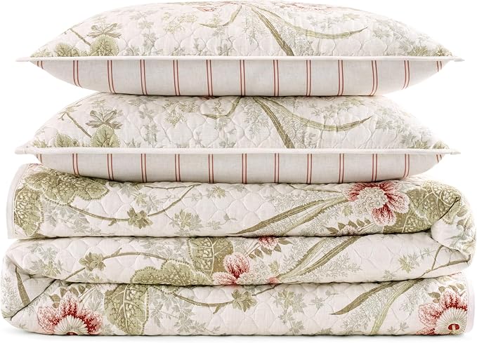 Waverly Stonington 3-Piece Quilt Set - King - 100% Cotton Lightweight Bedding in Ivory