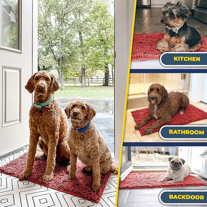 Muddy Mat® | Super Water Absorbent Door Mat Indoor, Microfiber Quick Dry Chenille Entryway Rug, Slip Resistant Front Door Mat, Indoor Mats for Entryway, Machine Washable Pet Rug, Red 35"x24"