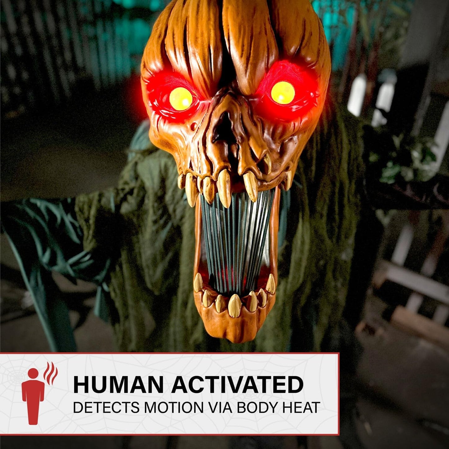 Haunted Hill Farm 7.3-Ft Groundbreaking Jack by Tekky, Halloween Animatronic, Spooky House Wall Decoration, Creepy Indoor & Covered Outdoor Party Decor, Motion-Activated Lights & Sound, Life-Size