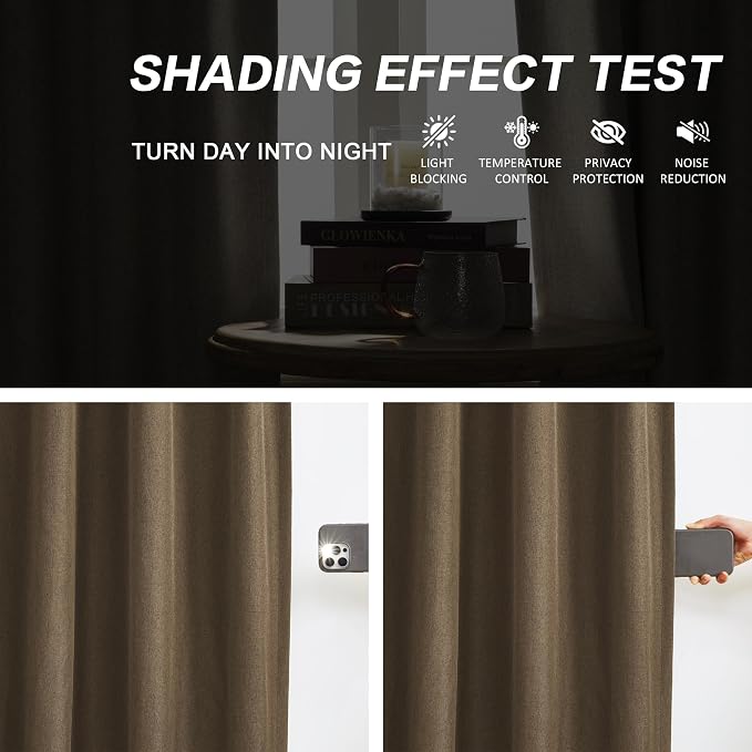 DUALIFE Chocolate Brown Pinch Pleated Blackout Curtains 108 Inches Long, Back Tab with Hooks, Linen Full Black Out Thermal Insulated Track Curtain for Bedroom Living Room,40" Wx108 L, 2 Panels