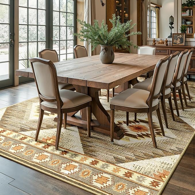 BESTSWEETIE Area Rug 3x4 Rug Machine Washable Non-Slip Low Pile Print Pattern Western Rug for Living Room Bedroom Entryway Tribal Series-Cream/Camel