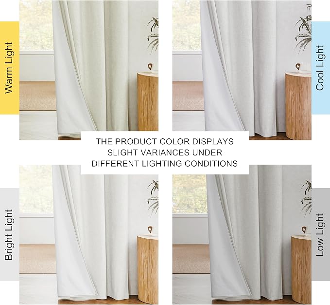 NICETOWN 100% Absolutely Blackout Linen Curtains with Thermal Insulated White Liner, Ivory, W62, 2 Pieces, Noise Reducing Textured Linen Look Curtains for Windows 90 inch Length for Classroom
