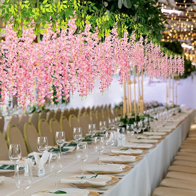 Alotiki 150 Pack Wisteria Hanging Flowers,Fake Hanging Flowers,Wisteria Artificiales Garland for Home Wedding Arch Floral Party Garden Ceremony Outdoor Decor,3.6 Feet Long(150,Pink)