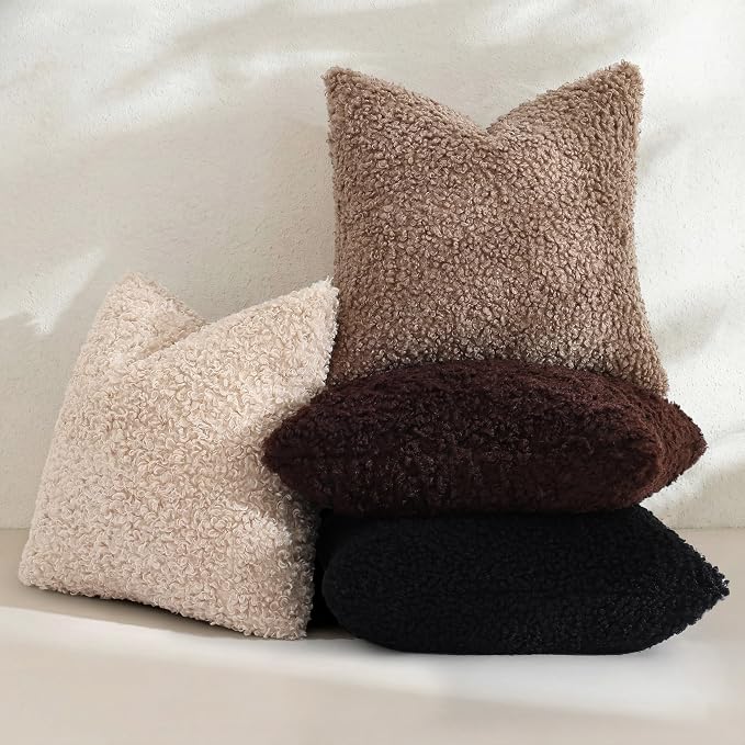 decorUhome Pack of 2 Throw Pillow Covers 12x20 Inch, Faux Fur Decorative Sherpa Pillow Covers Fuzzy Accent Soft Sheepskin Fleece Pillow Cases for Couch Living Room Bed, Black