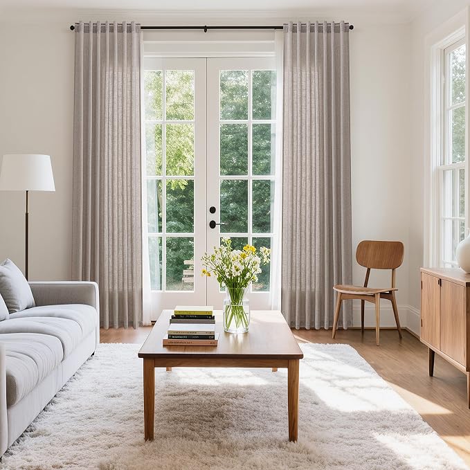 Nanspring Brownish Grey Linen Curtains for Living Room 80 Inch Length Back Tab Light Filtering Semi Sheer Curtain Modern Farmhouse Decor for Bedroom Office Luxury Textured Drapes 52x80, 2 Panels