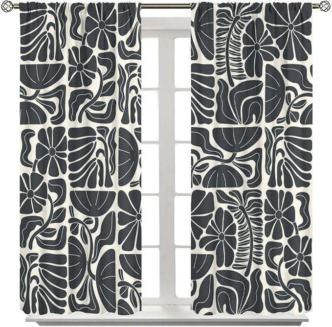 JESTRONRY Mid Century Boho Curtains, Modern Abstract Abstract Geometric Floral Pattern Print Blackout Window Door Curtains for Bedroom Living Room Home Decor 55x63in