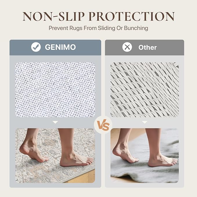 GENIMO Runner Rug 2'x6' Machine Washable Non Slip Vintage Hallway Runner Rug, Low Pile Lightweight Rugs for Indoor Entryway, Hallway, Kitchen and Corridor, Light Blue Beige