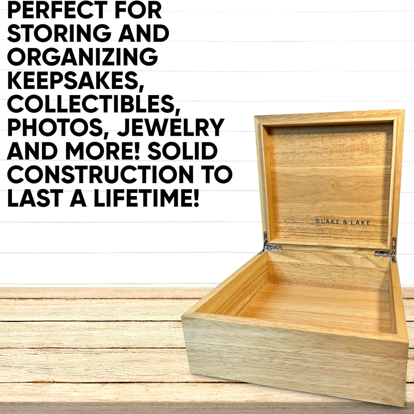 Blake & Lake Wooden Eco Box with Hinged Lid - Solid Oak Wood Storage Box with Lid - Wooden Keepsake Box - Decorative wooden boxes with lids for Keepsakes (Oak)