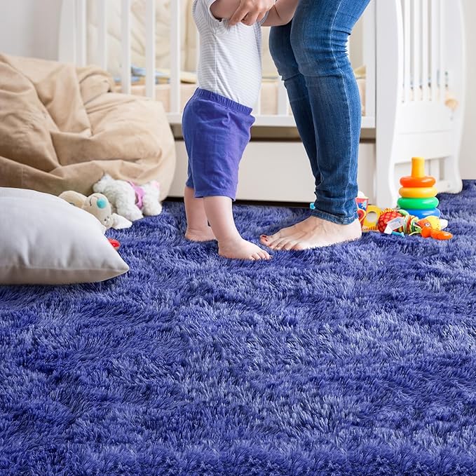 Ompaa 8x10 Area Rugs for Living Room Bedroom Rug Under Bed, Navy Blue Large Shag Carpet, Fluffy Dorm Rug for Classroom Kids Rooms, Modern Apartment Indoor Home Decor