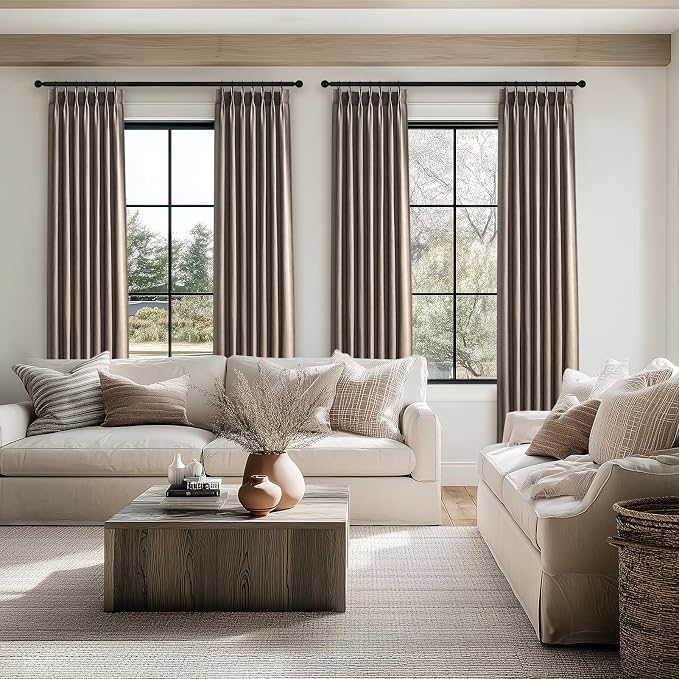 Topfinel 84 Inches Long Pinch Pleated Semi Sheer Curtains,Dark Flax Blended Light Filtering Window Curtains 84 Length for Living Room Bedroom Pinch Pleat Drapes with Hooks 1 Panels 60" Wx84 L