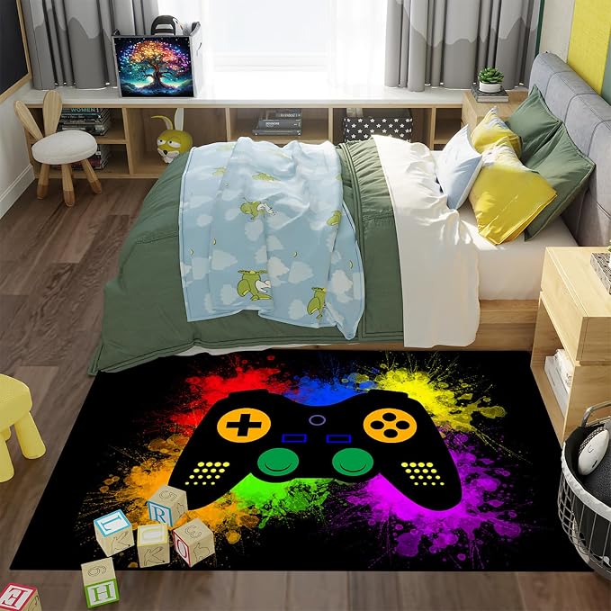 Gaming Rugs for Boys Teens Bedroom Decor Gamer Rugs for Living Room Gamepad Controller Carpets, 3'x4'