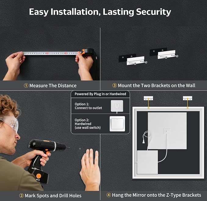 40"x40" LED Bathroom Mirror with Lights, Backlit + Front Lit with CRI>90, Lighted Mirror for Bathroom, Anti-Fog, Dimmable Brightness, 3 Colors, Memory Function, Shatterproof Tempered Glass