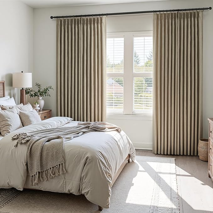 Topfinel 94 Inches Long Pinch Pleated Semi Sheer Curtains,Grey Beige Linen Blended Light Filtering Window Curtains 94 Length 2 Panels for Living Room Bedroom Pinch Pleat Drapes with Hooks,40" Wx94 L