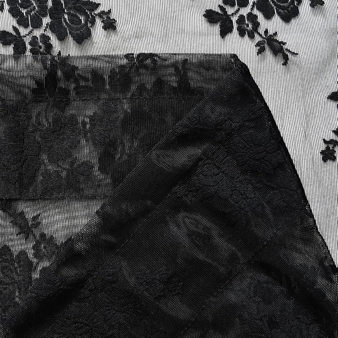 Kotile Black Lace Curtains 84 Inches Long - Vintage Floral Black Sheer Curtains 2 Panels, Gothic Sheer Lace Curtains for Living Room, Rod Pocket Privacy Sheer Window Curtain, 52 x 84 Inch
