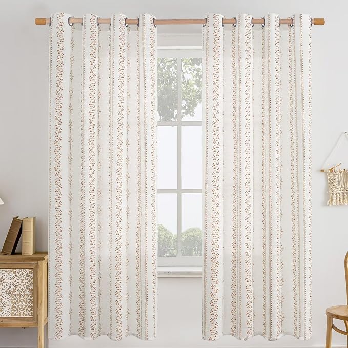 BGment Terracotta Boho Curtains Leaf Floral Print Cottage Core Botanical Curtains for Bedroom Light Filtering Curtain 72 Inch Long for Farmhouse Rustic, Each 52 Inch Wide, 2 Panels Set