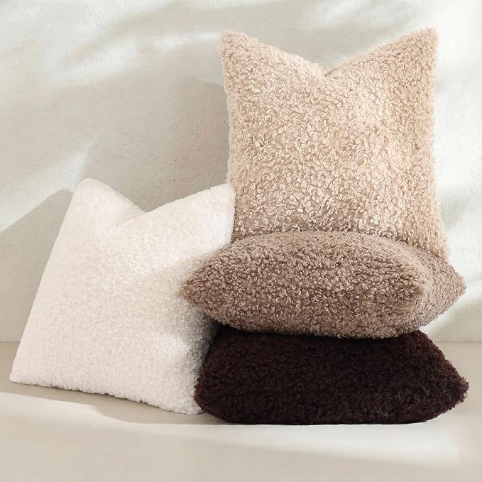 decorUhome Pack of 2 Throw Pillow Covers 12x20 Inch, Faux Fur Decorative Sherpa Pillow Covers Fuzzy Accent Soft Sheepskin Fleece Pillow Cases for Couch Living Room Bed, Neutral Oatmeal