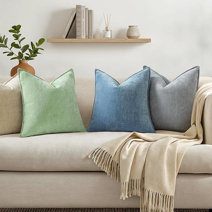 decorUhome Fall Couch Throw Pillow Covers 16x16 Set of 2, Decorative Soft Velvet Modern Cozy Chenille Pillow Cases with Elegant Design for Sofa Bed Living Room Home Decor, Teal