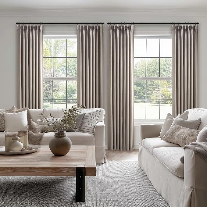 Topfinel 96 Inches Long Pinch Pleated Semi Sheer Curtains,Burlywood Blended Light Filtering Window Curtains 96 Length for Living Room Bedroom Pinch Pleat Drapes with Hooks 1 Panels 72" Wx96 L