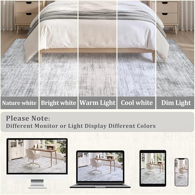 9x12 Area Rugs for Living Room Washable Rugs Neutral Abstract Large Rug Soft Modern Carpet Non-Slip Stain Resistant Low Pile Rug for Bedroom Dining Room Nursery Home Office Under Table Area Rug Grey