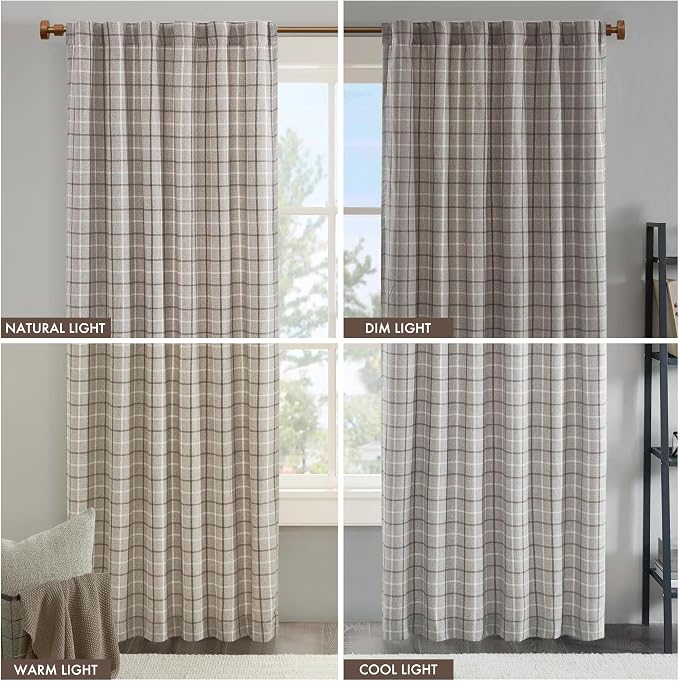Madison Park Anaheim Cabin Plaid Curtain Window, Thermal Insulated Fleece Lining, Living Room Decor Room Darkening Drape for Bedroom, 1- Single Panel, 50x95, Rod Pocket & Back Tab, Brown (Pack of 4)