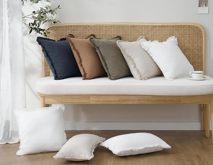Foindtower Set of 2 Decorative Linen Fringe Lumbar Throw Pillow Covers Boho Farmhouse Cushion Cover with Tassels Soft Cozy Accent Pillowcase for Sofa Couch Living Room Home Decor,12×20 Inch,Navy Blue