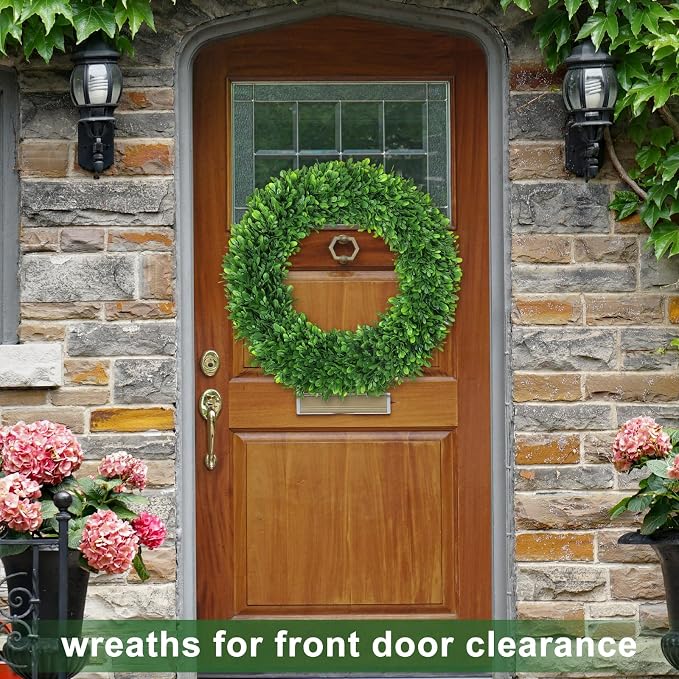 LZNPA Boxwood Wreaths for Front Door Realistic 22Inch,Spring Wreaths for Front Door Outside ,Front Door Wreath All Season,Green Wreath for Spring Farmhouse Porch Wall Wedding Room Home Decor