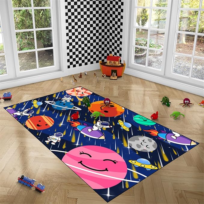 BATATADOCE Galaxy Area Rug - Space Rug for Boys Room Planet Themed Carpey Outer Space Mat for Boys Bedroom Classroom Decor,2'5''×4'