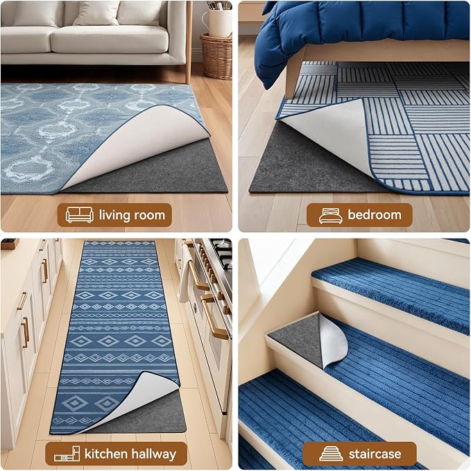 Songrey Non Slip Rug Pad Gripper 5x8 Ft, Thick Felt Fabric with Anti Skid Backing, Carpet Pad for Hardwood Floors, Keep Area Rugs in Place and Safe