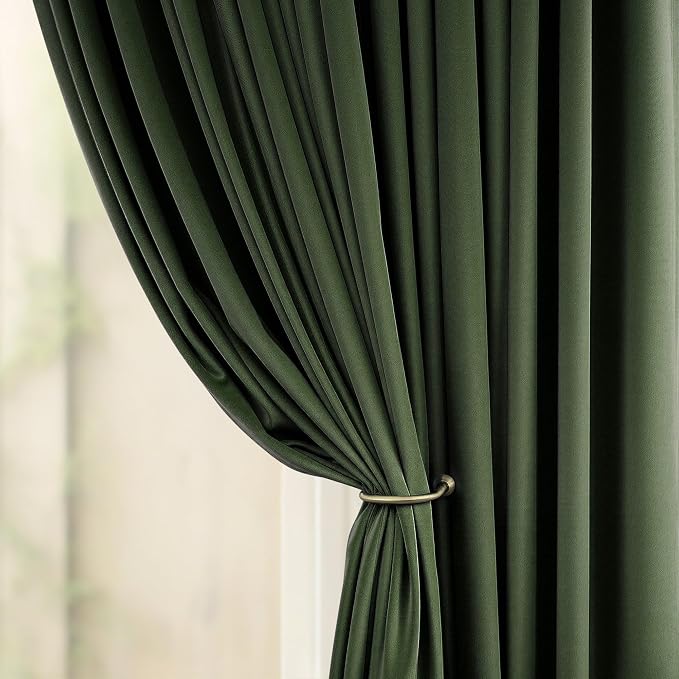 Olive Green Velvet Curtains 108 Inches Long 2 Panels for Patio Sliding Glass Door Ceiling to Floor Drapes Soft Luxury Dark Green Curtain for Living Room Bedroom Aesthetic Farmhouse Boho Decor Back Tab