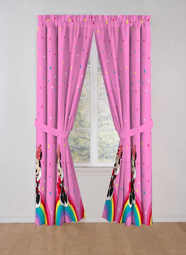 Sunny Side Up Window Curtains for Kids Bedroom 4-Piece Drape Set with 2 Tiebacks, Pink - Minnie Mouse, 42" W x 84" L (Pack of 2)