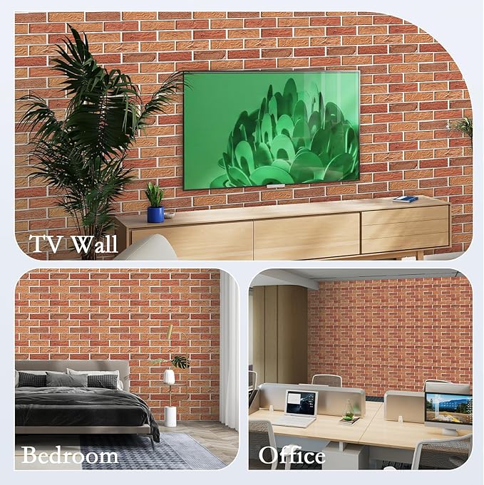 12Pack Acoustic Panels, Self-Adhesive 3D Brick Pattern Sound Proof Panels for Walls, High Density Decorative Sound Dampening Wall Panels for Recording Studios, Offices, Home, 12"×12"×0.4", Red
