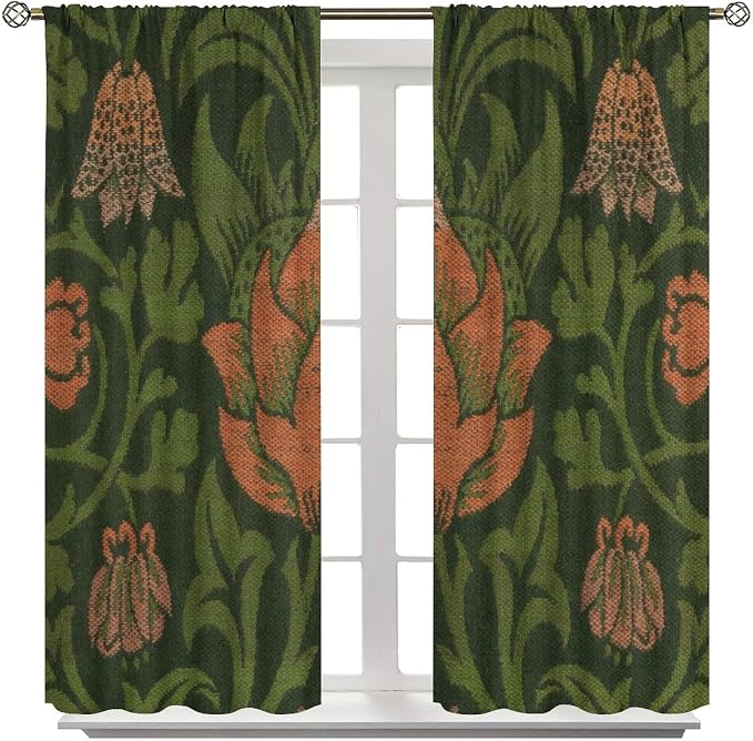 Vintage Bohemia William Morri Plant Flowers Blackout Window Curtains, Abstract Art Retro Plants Pattern Print Window Drapes, for Bedroom Living Room 42(W)*84(L) 2 Panels