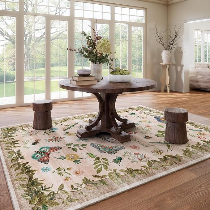 Machine Washable Rugs for Living Room: 8x10 Area Rugs Stain Resistant Non Slip Low Pile Soft Lightweight Carpet Rugs for Bedroom Kitchen Dining Room Nursery Kids Room Farmhouse
