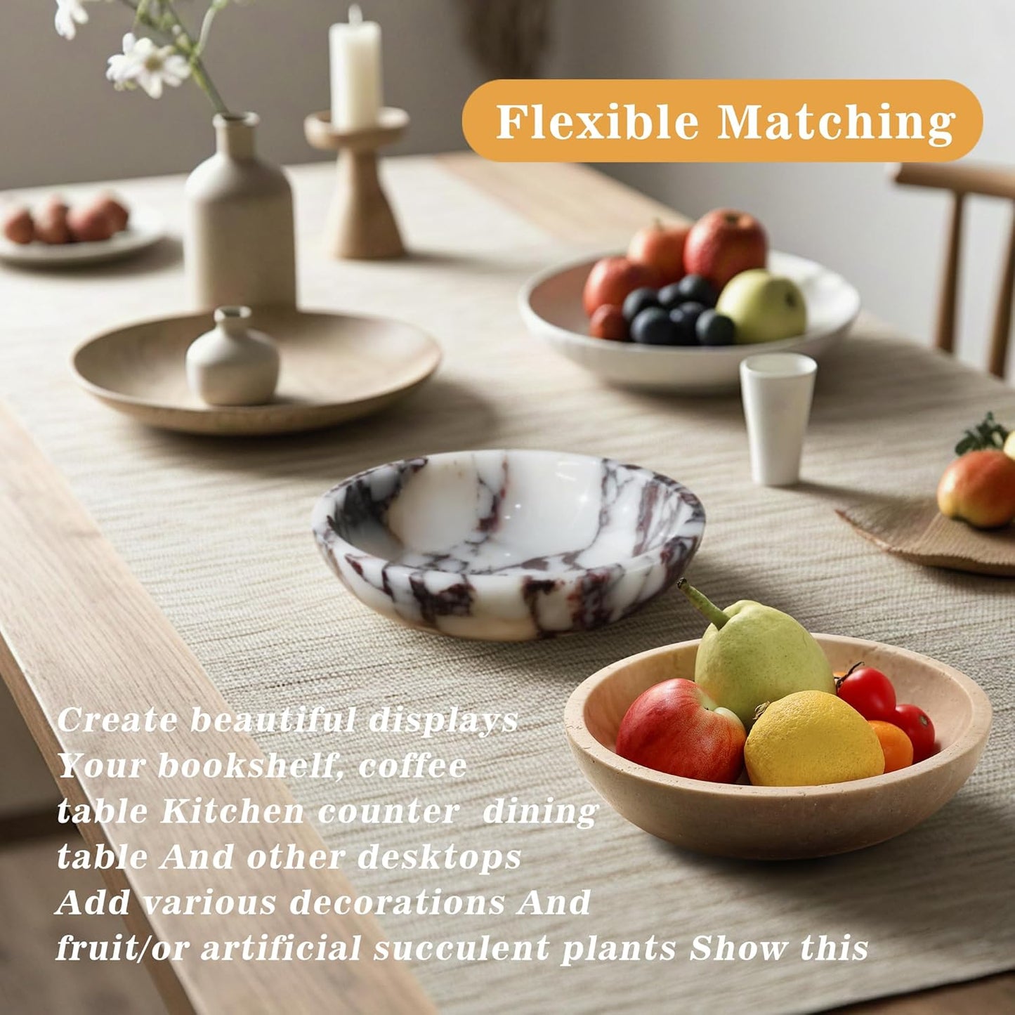 Decorative Bowl for Home Decor – Marble Fruit Bowl, Key Holder Tray with Marble Finish, Entryway Table Organizer, Kitchen Countertop & Coffee Table Centerpiece