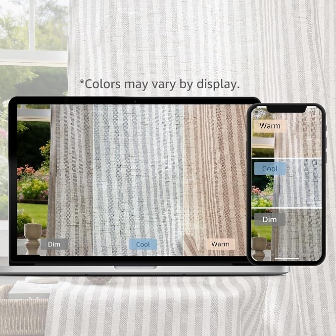 jinchan Linen Curtains 96 inch Taupe Grey Stripe on Beige Grommet 2 Panels | Curtains for Living Room Bedroom,Ticking Stripe Pattern,Pinstripe Farmhouse Rustic,Window Treatment,Light Filtering