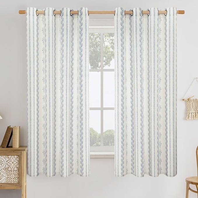 BGment Navy Blue Vintage Floral French Country Curtains 63 Inch Length for Living Room Boho Print Light Filtering Window Curtains & Drapes for Farmhouse Rustic, Each 52 Inch Wide, 2 Panels Set