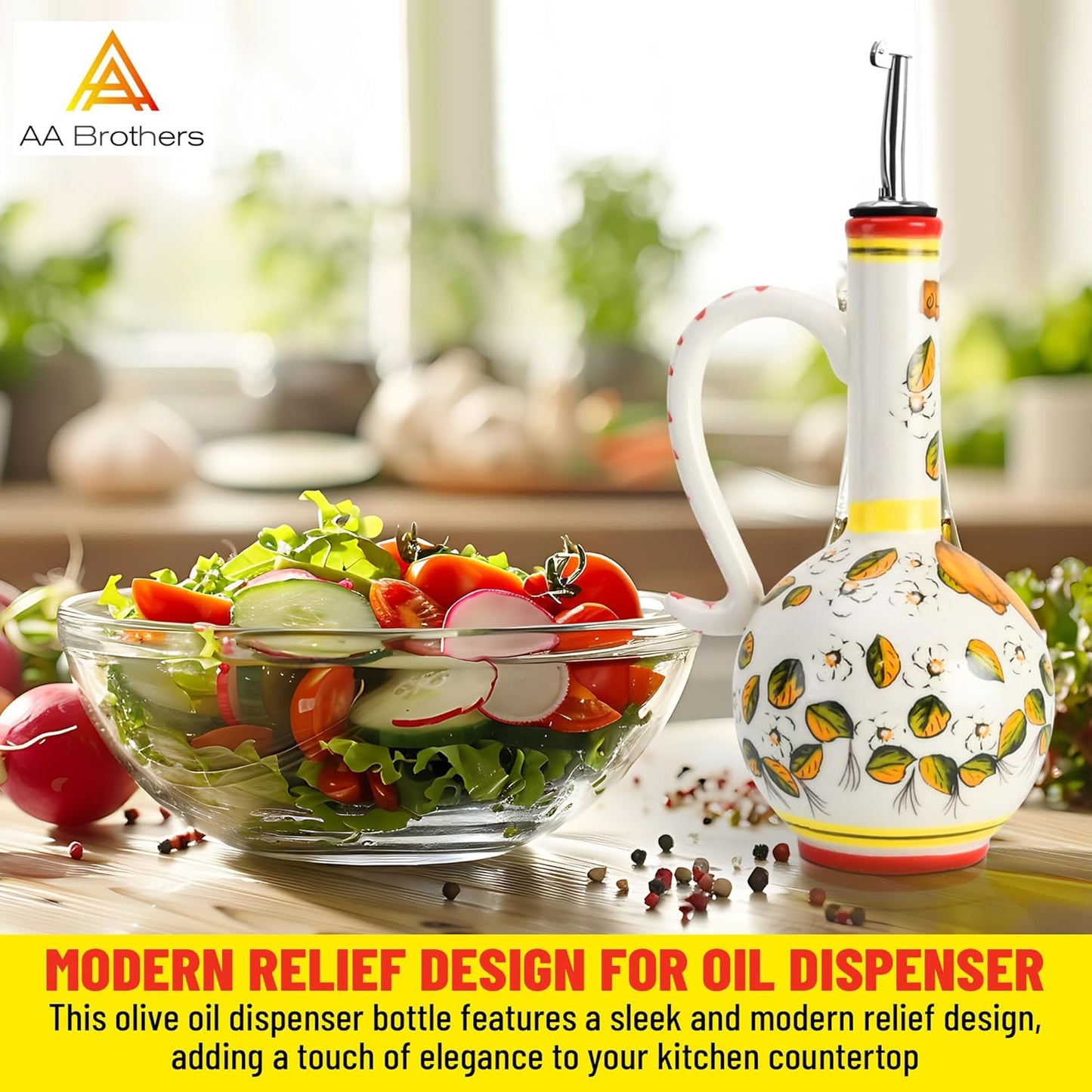 15Oz Ceramic Handmade Oil Dispenser with 3 olive design