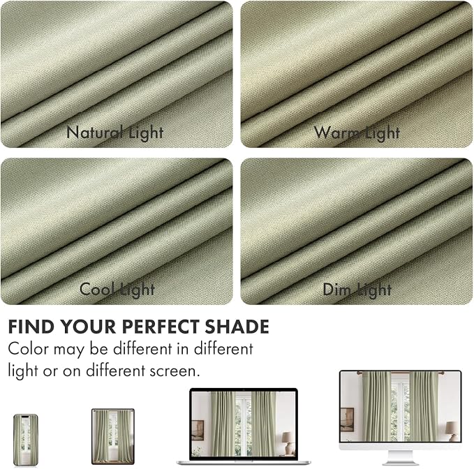 MIULEE 100% Blackout Linen Curtains for Bedroom 84 inches Long, Thermal Insulated Room Darkening Black Out Drapes for Living Room, Back Tab Rod Pocket, 2 Panels Set, 40 Wide x 84 Length, Sage Green