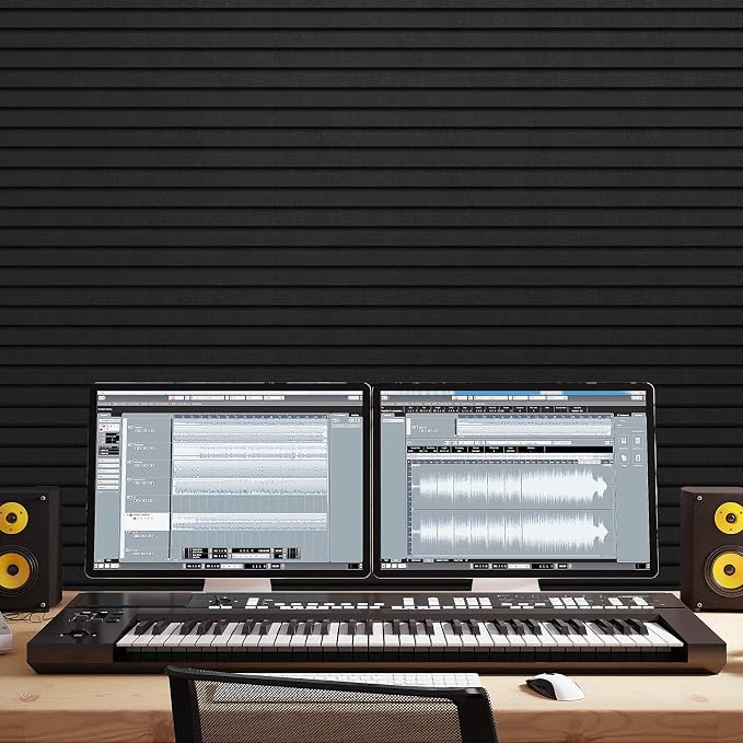 TONOR 8-Pack Bilayer Acoustic Panels Large Self-adhesive, 47.2'' * 23.6'' * 0.72” Adhesive Wall Panel, Large Soundproof Tiles for Echo Absorbtion, Acoustical Barrier of Polyester Fiber, Black