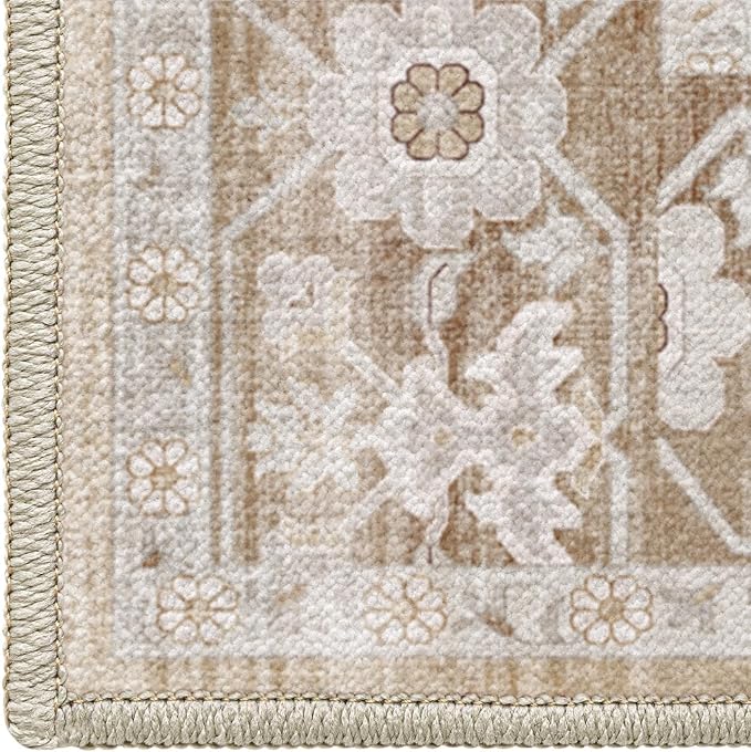 DEXI Washable Area Rug for Living Room 10x14, Vintage Farmhouse Soft Indoor Large Rugs, Stain Resistant Low Pile Carpet with Non Slip Backing for Dining Bedroom Office, Beige
